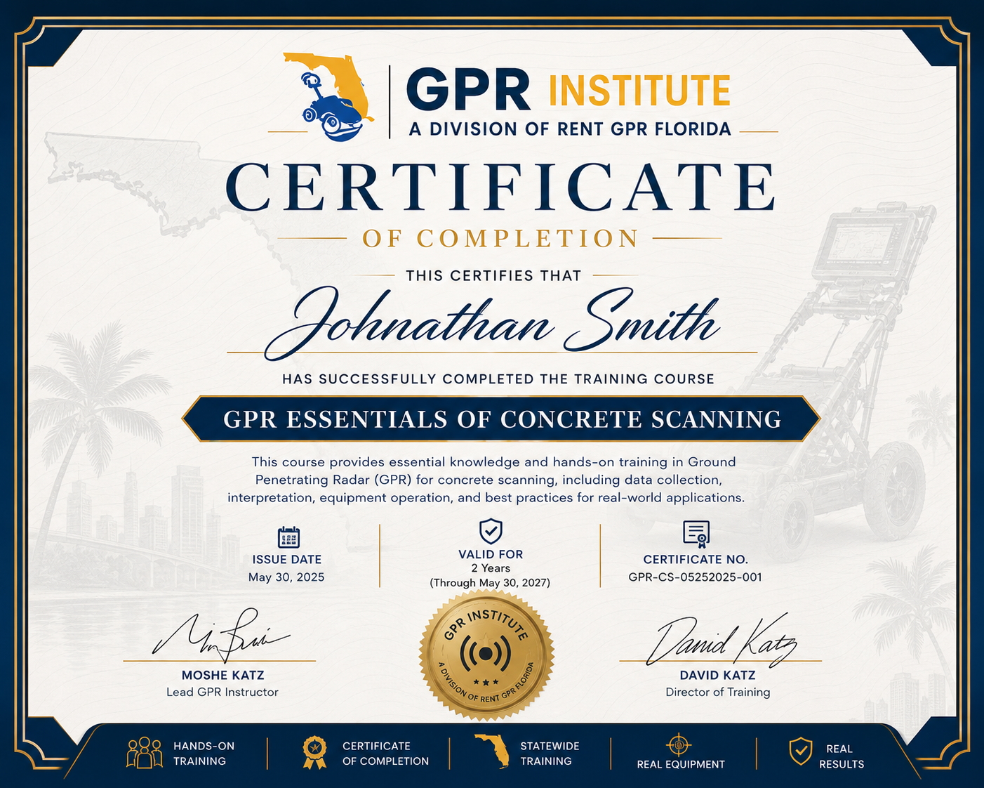 GPR Concrete Scanning Certificate of Completion